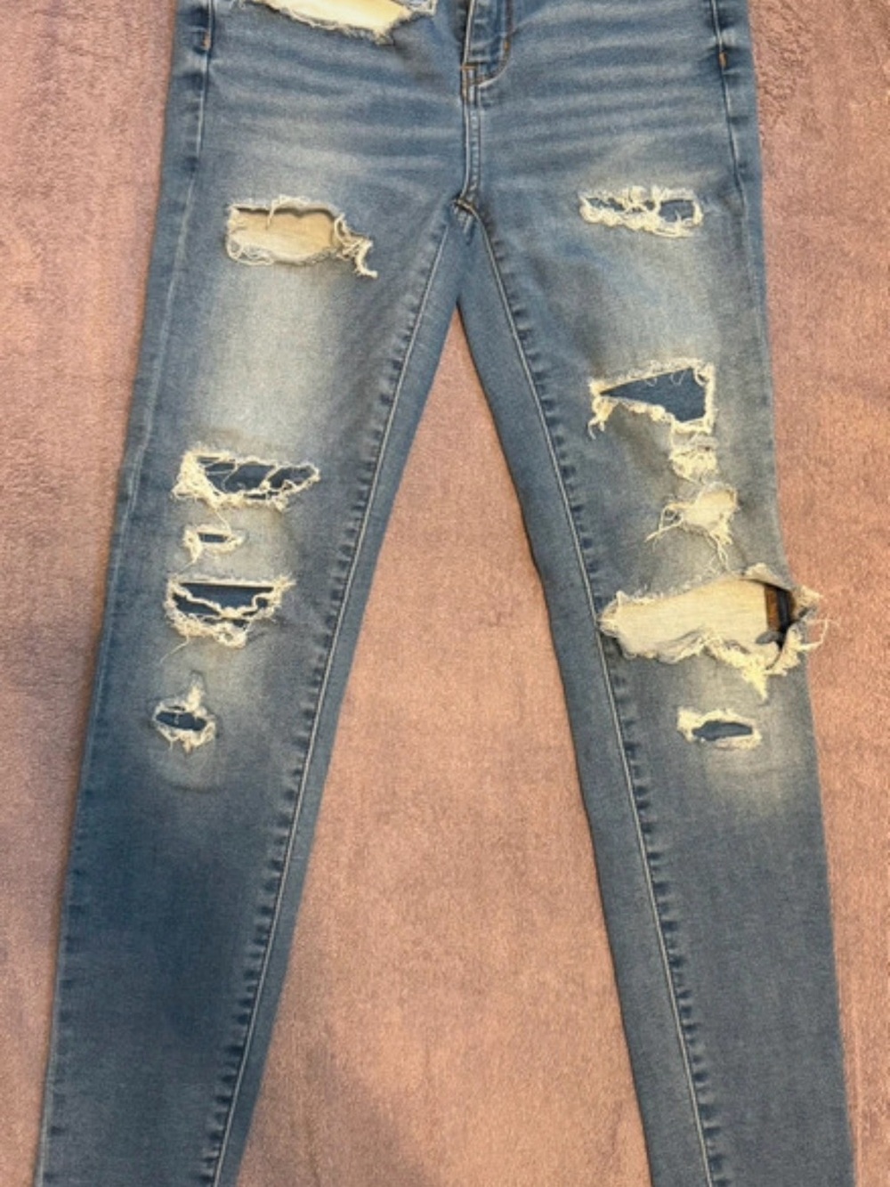 American Eagle Outfitters Distressed Skinny Jeans - Light Blue
